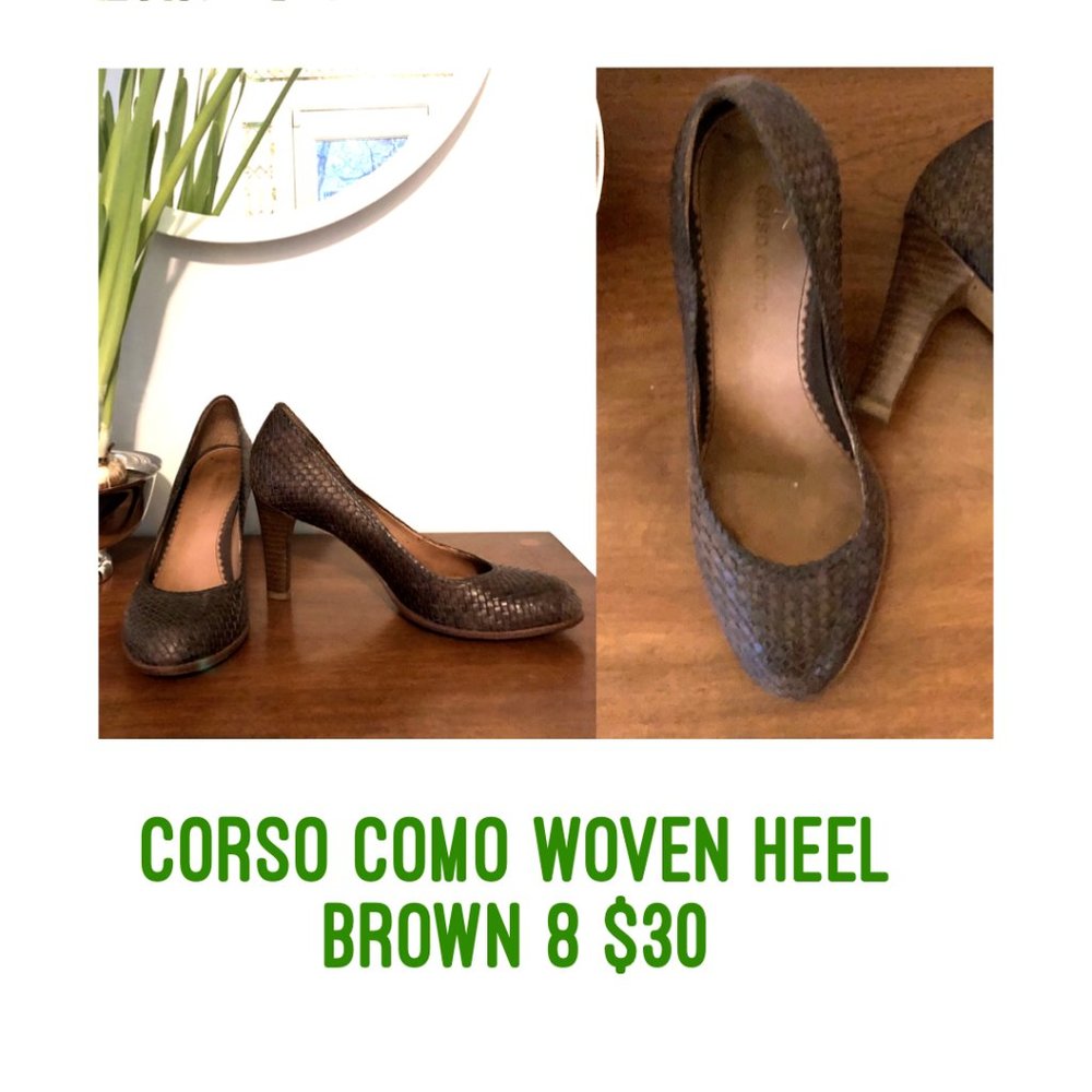 Corso Como Woven Leather Heel, Brown, Size 8